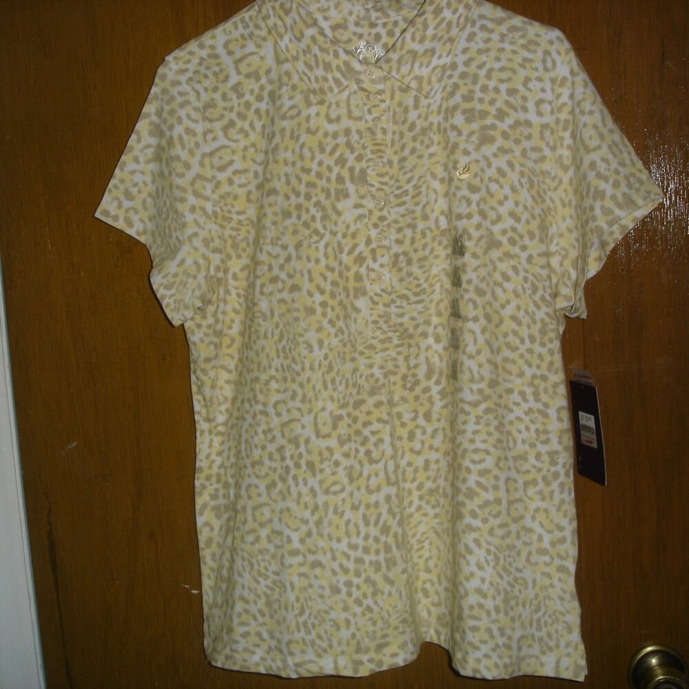 NWT WOMEN'S GLORIA VANDERBILT PULLOVER COTTON BLOUSE/TOP-SIZE L-YELLOW/BROWN